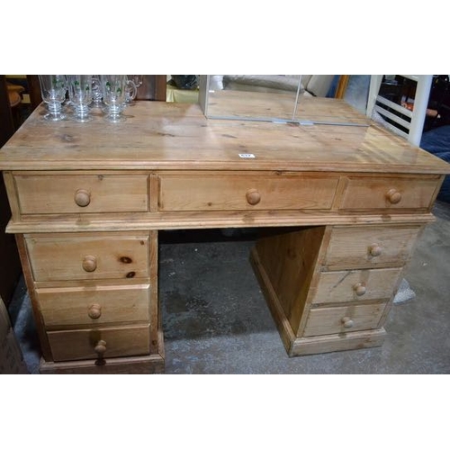 612 - Vintage 9 Drawer Pine Desk