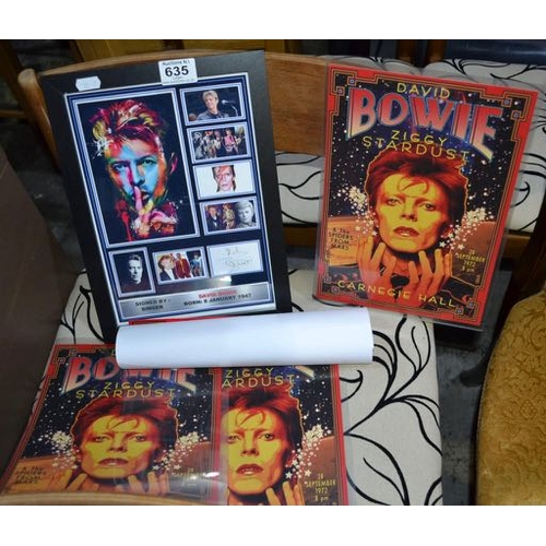 635 - Framed David Bowie Print + 4 Carnegie Hall Posters