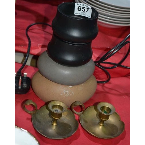 657 - Wax Melt Burner + Pair Of Brass Finger Lamps