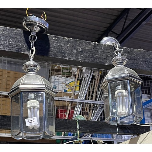 522 - Pair Of Beviled Glass Lantern Ceiling Lights