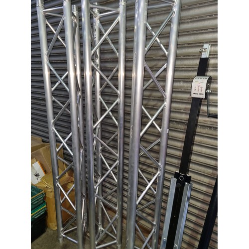 303E - 3 x 2m Triangular Profile Stage Truss And Joints To Make 6m Wide With 2 Windup Tripod Stands, T-Bars... 