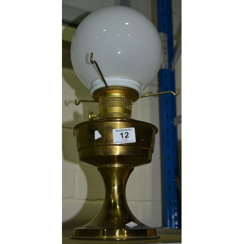 12 - Brass Oil Lamp With Globe Shade