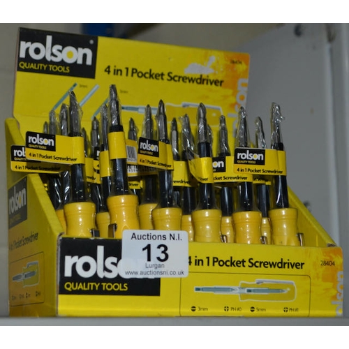 13 - Tray Of 24 Rolson 4 In 1 Pocket Screwdrivers