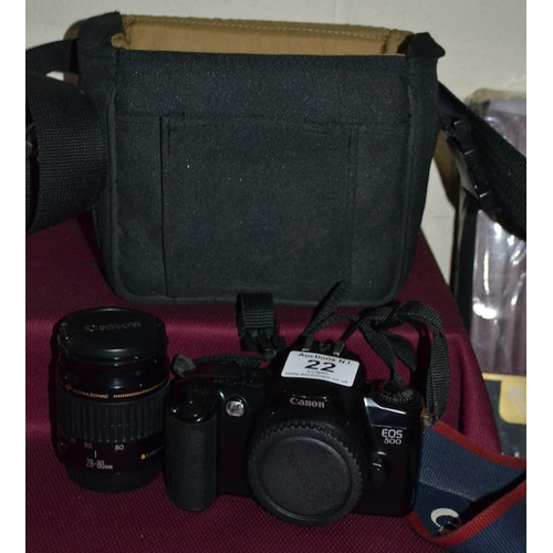 22 - Canon EOS 500 Camera + Canon 28 - 80mm Zoom + Carry Bag