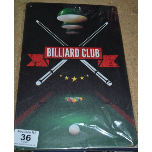 36 - Billiard Club Metal Sign