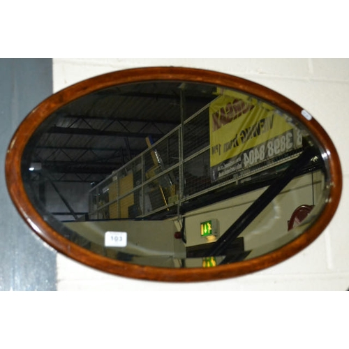 103 - Wooden Framed Oval Bevilled Mirror