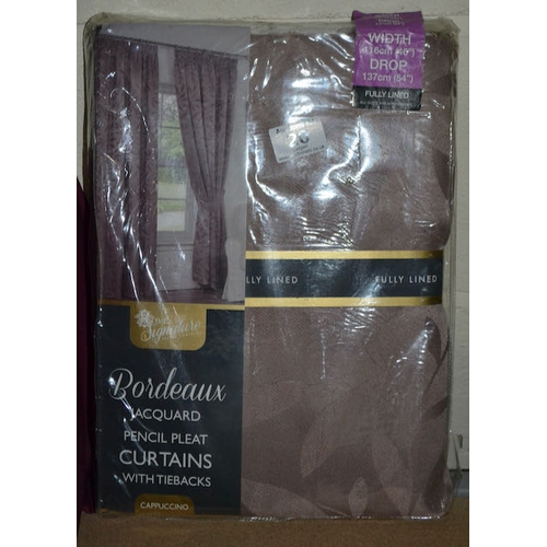 20 - Bordeaux Jacquard Pencil Pleat Curtains With Tie Backs 46 x 54 - Cappuccino