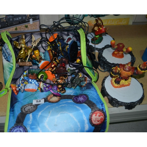 54 - Large Skylanders Lot - Incl Figures, Bag + Console Bases