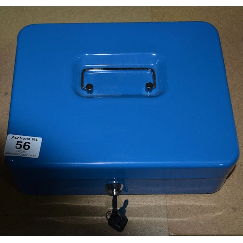 56 - Blue Metal Cash Box - With Keys