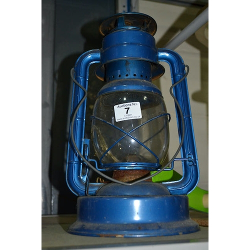 7 - Large Blue Hurricane Lamp