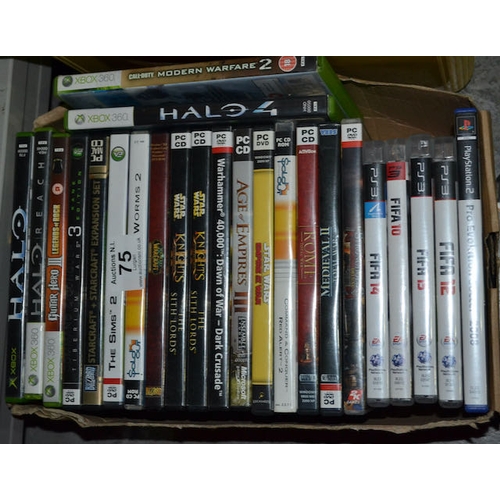 75 - Box Of Mixed PC/Xbox + PS Games Including Halo 4 + Starcraft - Approx 24 In Total