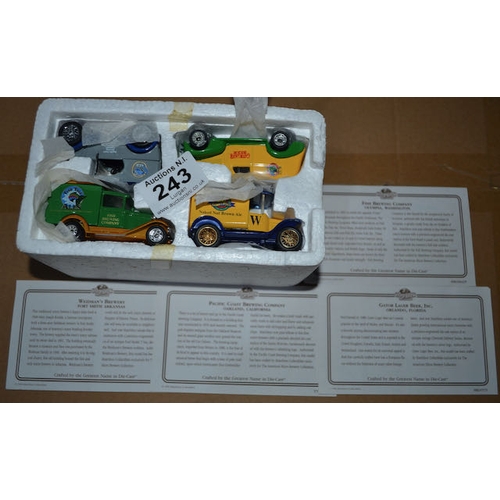 243 - Matchbox Die Cast Vehicle x 4 - Weidmans Brewery + Pacific Coast Brewing Company + Gator Lager Beer ... 