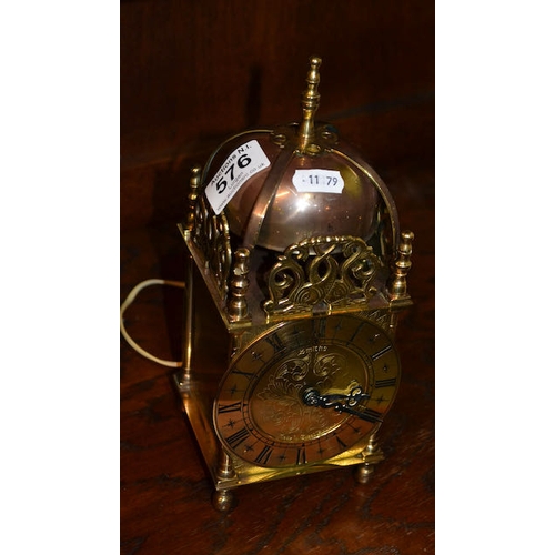 576 - Vintage Smiths Brass Electrical Lantern Clock