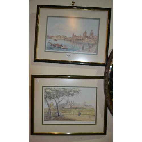 579 - pair Of Malta Scene Prints