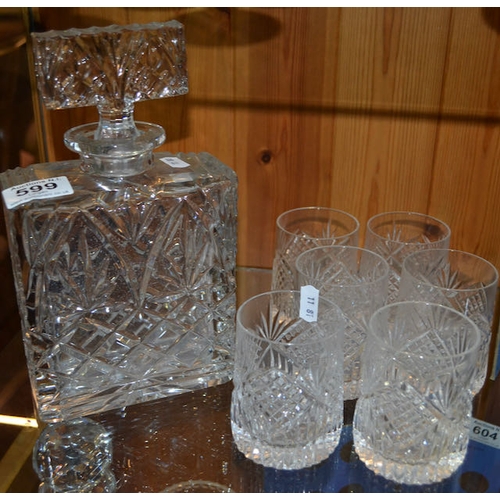 599 - Heavy Crystal Decanter + 6 x Tryone Crystal Glasses