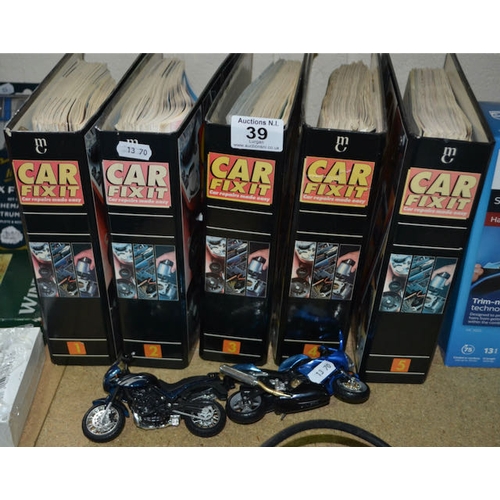 39 - Car Fix It Magazine Folders x 5 + 2 x Model Motorbikes