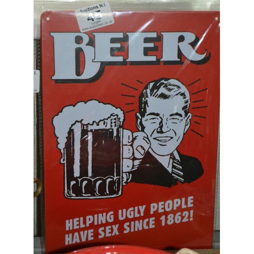 45 - Metal Beer Helping Ugly People Sign