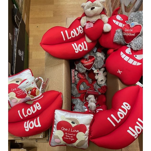 744 - Large Valentines box of Teddies and Cushions etc