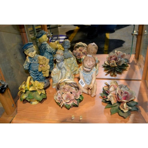 351 - Collection of Capodimonte Flowers + 3 Figurines