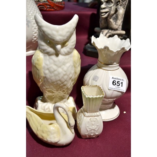 651 - 4 Pc Collectable Belleek Incl Owl