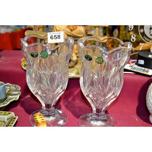 658 - Pair Of Heavy Crystal Vases