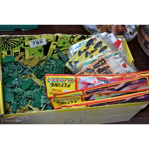 795 - Box Of Toy Soldiers & Retro Flying Gliders