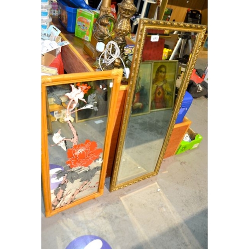 893 - Large Gilt Framed Bevelled Mirror + Ornate Hand Painted Mirror