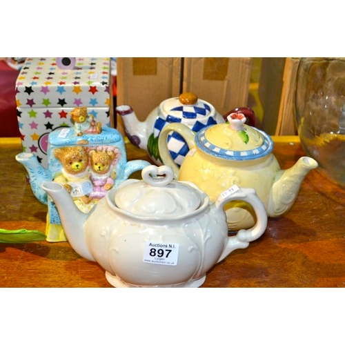 897 - Collectable Teapots + Biscuit Barrell