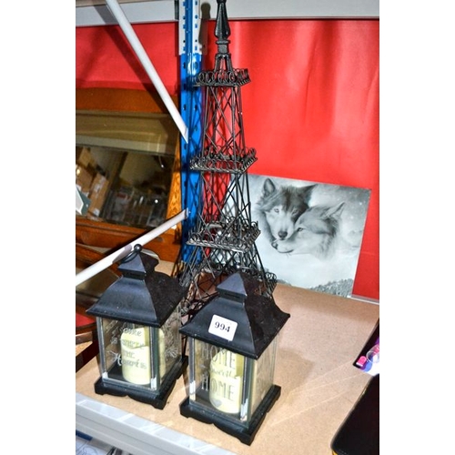 994 - 2 x Ornate Lantern + Metal Eiffel Tower