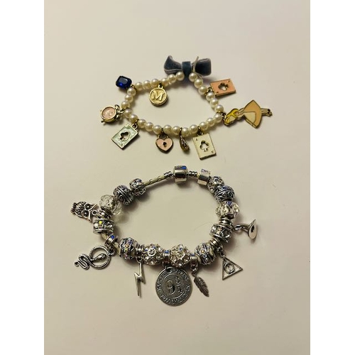 245 - Harry Potter Dress Charm Bracelet + Monna Lisa Alice in Wonderland Bracelet