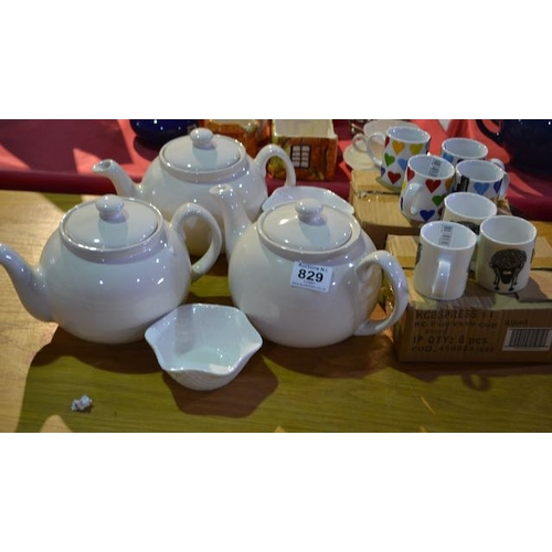 829 - 3x Teapot + 3 Sugar Bowl + 7x Espresso Cups