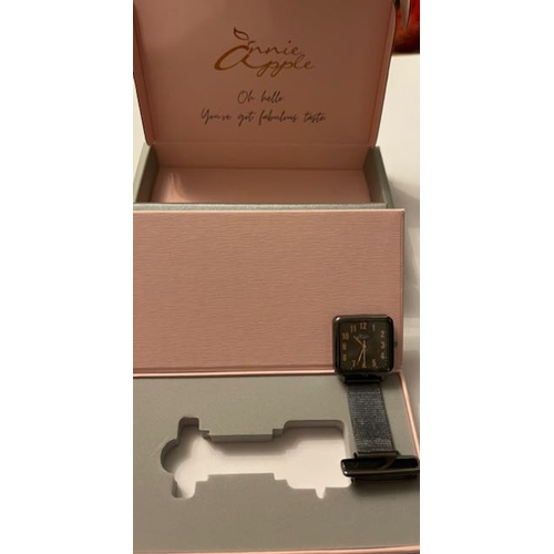 249 - Annie Apple Gun Metal Link Fob Watch in Presentation Case