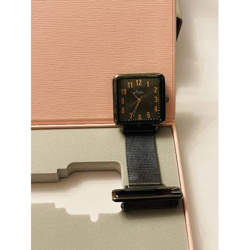 249 - Annie Apple Gun Metal Link Fob Watch in Presentation Case