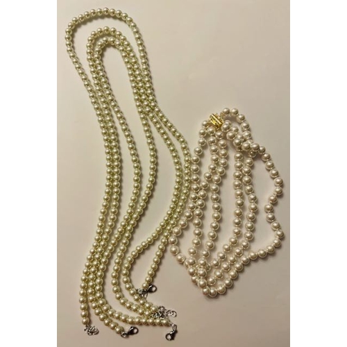 268 - 3 Dress Pearl Long Necklaces + 3 Strand Dress Pearl Necklace