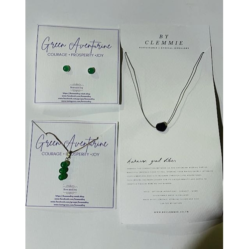 287 - Green Aventuring Earrings & Necklace + Heart Gemstone Necklace