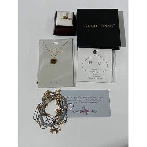 389 - Orelia London Necklace + Estella Bartlett Earrings + Denifery Bracelet + Gold Lunar Ring