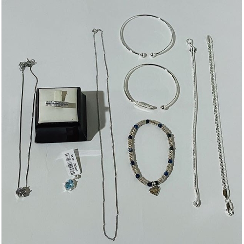 410 - Silver CZ Band + Necklace + Annie Haak Bracelet + Silver Bangles Etc