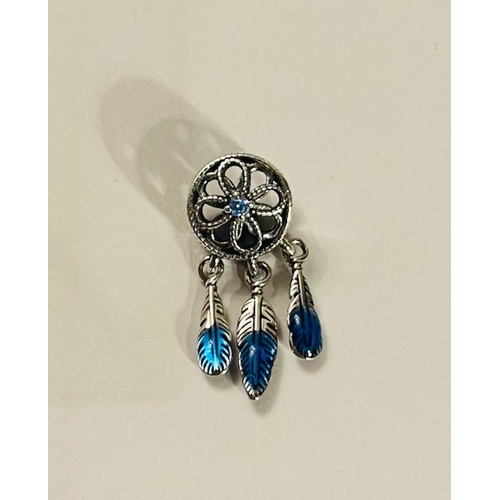 4157 - Pandora Blue Dreamcatcher Dangle Charm 'Believe in the Power of your Dreams'