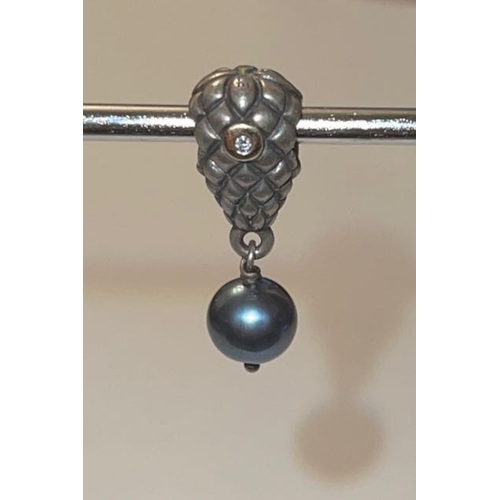 4170 - Pandora Silver with 14kt Gold Diamond Accent Grape Bunch Pearl Dangle Charm - Retired