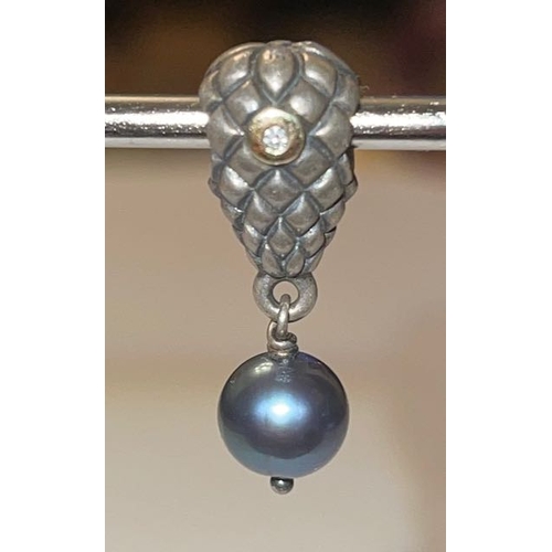4170 - Pandora Silver with 14kt Gold Diamond Accent Grape Bunch Pearl Dangle Charm - Retired