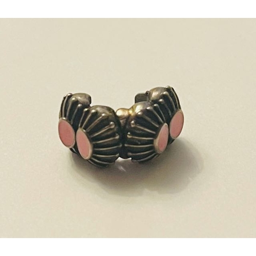 4189 - Pandora Silver Pink Enamel Two of a Kind Oyster Clip Charm