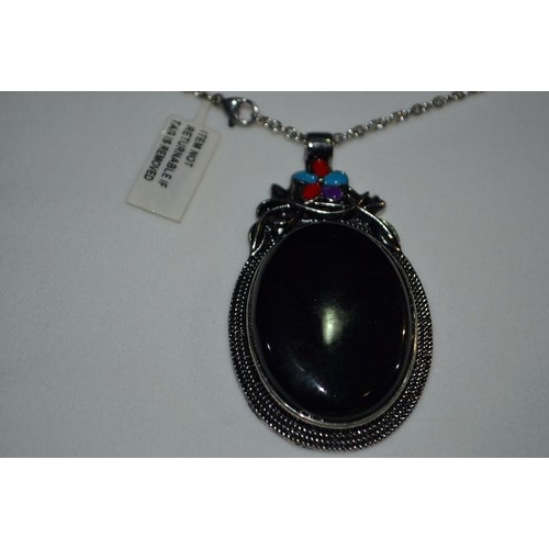 Large Ornate Black Stone Pendant Necklace