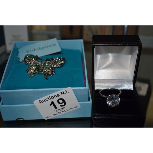 19 - Indulgence Butterfly Brooch + Silver Solitaire Ring