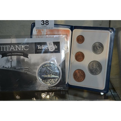 38 - First Decimal Coin Book + Titanic 2012 Commemorative Medal