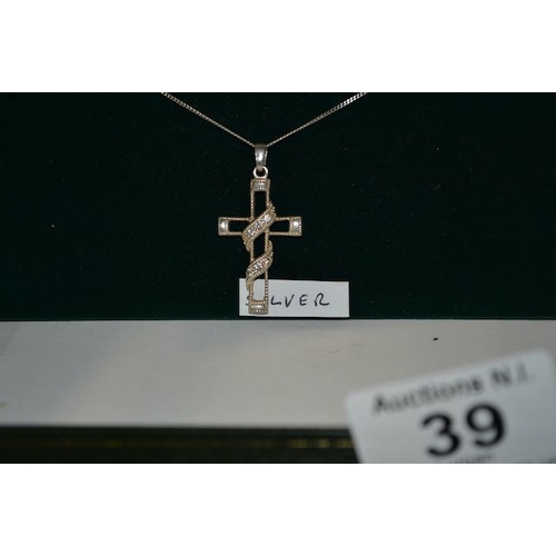 39 - Silver Necklace with Ornate Cross Pendant