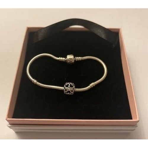 4346 - Pandora Bracelet with Silver Floral Openwork Charm