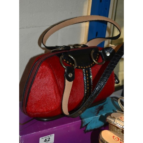 Ladies Aluna Red Horse Hair Style Handbag - Boxed