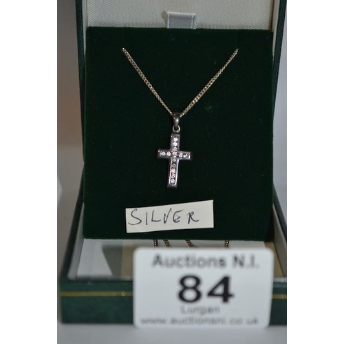 84 - Silver CZ Cross Pendant Necklace