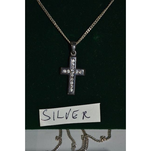 84 - Silver CZ Cross Pendant Necklace