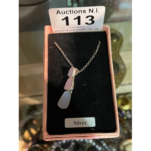 113 - Silver Necklace with Mother of Pearl Style Pendant